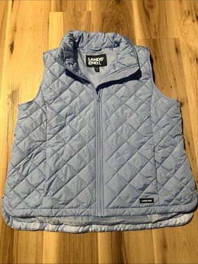 Lands' End Light Blue Quilted Collar Vest